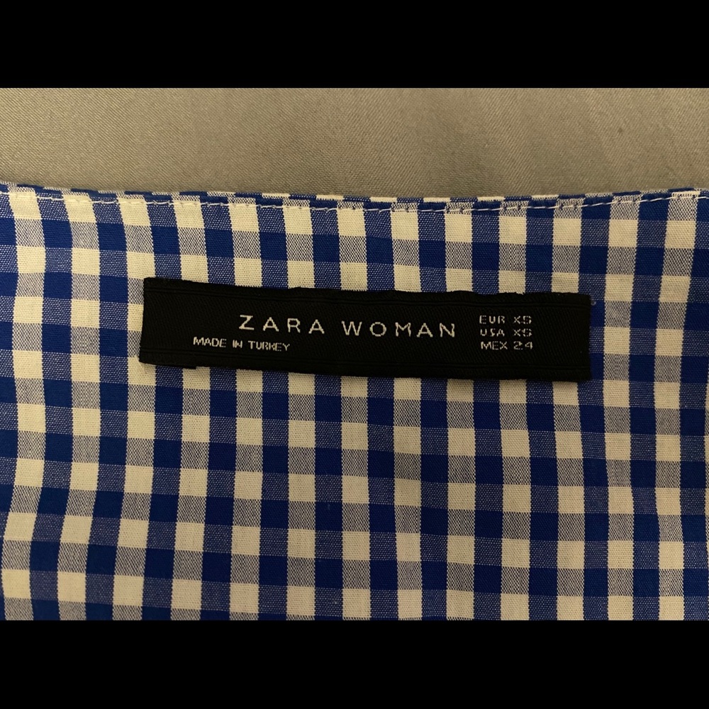 Zara Blue Gingham Shirt with Flared Sleeve Size XS - Picture 5 of 6